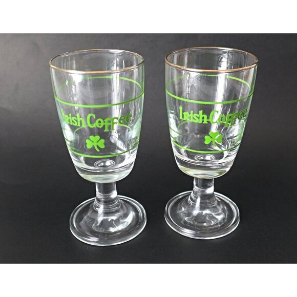 4 Vintage Irish Coffee Stemmed Glasses Shamrocks Barware - Picture 3 of 4